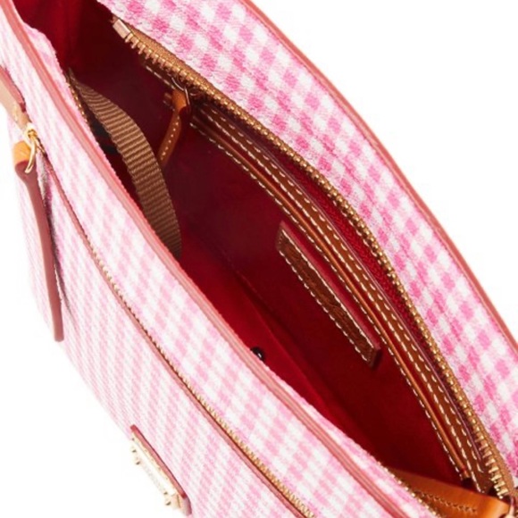 Dooney & Bourke Pink Gingham Crossbody Bag with Tan Leather Trim - Picture 3 of 3